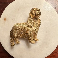 Trifari Vintage Silver Tone Cocker Spaniel Dog Figural Pin Brooch Gold Textured