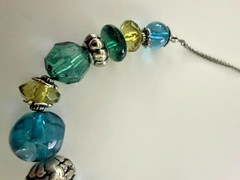 Teal Blue Green Chunky Acrylic Bead Statement Necklace Silver Tone 20