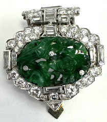 Vintage Platinum Gold Diamond Jade Brooch