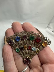 Vintage Czech Multi Color Stones Rhinestones Filigree Fan