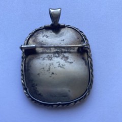 Vintage 800 European Silver Hand Painted Floral Brooch, Pendant, Signed Rk