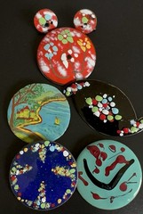 Lot 5 Enamel on Copper Brooch Pins & Earrings Set MCM Artisan Colorful Vintage!