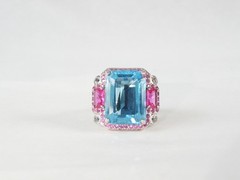 Vintage Sterling Silver 925 Large Natural Heated Blue Pink Topaz Ring Size 6