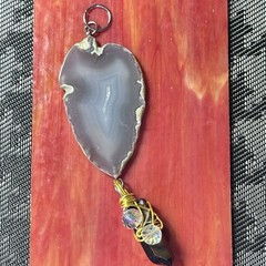 Handmade Pendant Necklace Glass And Organic Natural Agate OOAK Artisan Jewelry