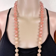 Long Vintage Heavy Glass Bead Necklace Opera Length 36” Orange