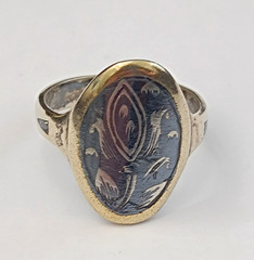 Vintage Silver Niello Ring Oval Floral Gold Frame Russian 875 Soviet Men Women