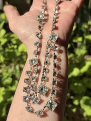 Antique Sterling Silver Prong Set Silver Backed Georgian Paste Necklace 15.5 In.