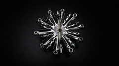 Vintage Riveted Blue Iridescent Rhinestone Star Flower Brooch 4.5cm BB1