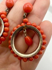 Antique Victorian 835 silver natural red coral screw back Earrings