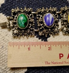 Vtg “As-Is” Selro Selini (?) Ornate Panel Bracelet w/Marbleized Acrylic Stones!