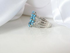 Sterling Silver 925 Natural Heated Blue Topaz Multi Row Statement Ring Size 11
