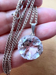 VINTAGE LARGE ROCK CRYSTAL COLORLESS WHITE QUARTZ PENDANT NECKLACE STERLING SLVR