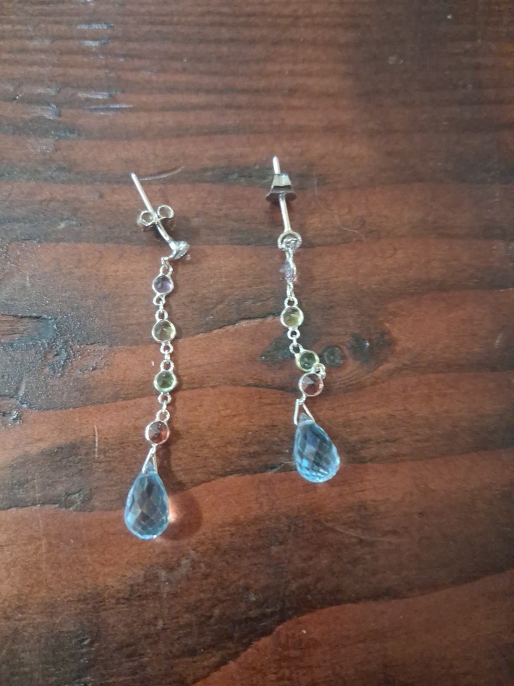 Faux jeweled earrings silver toned dangle