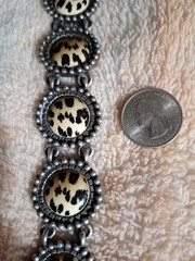 Vtg. Bracelet Antique Silver Finish~6 Leopard Print Disks~80’s-90’s~Aprx.8″#1859