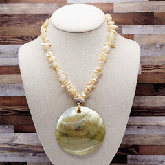 Natural Polished Shell Pendant MOP Abalone Irregular Chip Strand Vtg Necklace