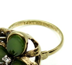 Uncas Mfg. Co. 14KT HGE Gold Electroplated Chrysoprase Clear CZ Stones Ring