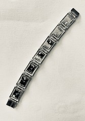 Sterling Silver Link Bracelet with Black and White Beads 7.5 ” 41.6 grams VTG