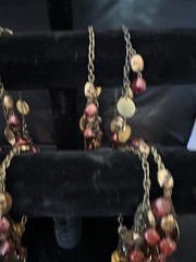 Red Orange Copper Gold Dangle Bib Necklace Bracelet Belt Vintage U Design Jewel