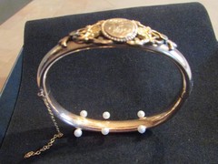 Antique Victorian Bates & Bacon Gold Filled Hinged Bracelet Monogram A pat 1905