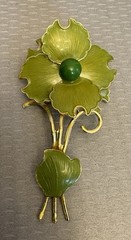 60s vintage Lime Green Enamel Flower Power Brooch Pin Mod Pop Layered W Germany