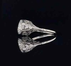 Art Deco Style Round Lab Created Diamond Engagement 14K White Gold FInish Ring