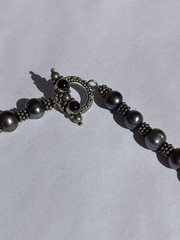 Dark Grey Faux Pearl & Sterling Silver Designer Necklace 17″