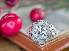 Art Deco Diamond Engagement Ring 14k White Gold