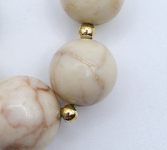 Vintage Gold Tone Jasper Beaded Necklace Polished Cream Boho Natural Graduated