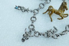 Vintage Brown Enamel Prancing HORSE 1″ Pin Brooch & Western Theme Charm Bracelet