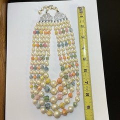Hong Kong 5 Strand Necklace & Earrings Pastel Yellow Green Peach Blue Pink White