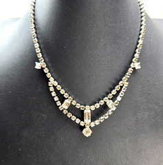 Vintage Rhinestone Necklace Lot Art Deco Style Bow Drop Pendant 14 Inch