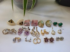 Vintage Lot Bundle Costume Earrings Gold Silver Tone Stud Clip On 14 Pairs