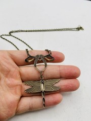 Vintage Style Antiqued Bronze Tone Art Nouveau Dragonfly Elegant 18 in Necklace