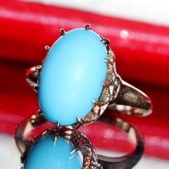 10k rose gold size 3 ring 2.50ct turquoise solitaire 1890’s antique 2.71gr N3188