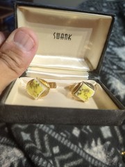 vintage Swank cufflinks and tie clip set Yellow With Asian Print