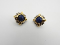 Mixed Metals Blue Speckled Faux Stone Clip On Earrings Vintage