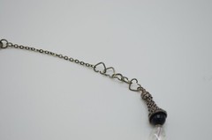Purple Almandine Black Clear Glass Abstract Bead Beaded Silver Tone Necklace