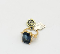 Vtg Sz 8 Ring Blue Clear Cubic Zirconia Signed 18KGE Gold Electroplated Jewelry