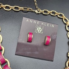 Anne Klein Gold Tone Pink Faux Snake Skin Necklace Earrings Set