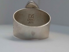 DR China 925 Sterling Silver Green Stone Ring Size 7.5 Vintage Statement Ring