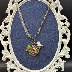 Vintage Brassy Bronzy Necklace & Charms of Mixed Metals: Heart, Bird, Squirrel