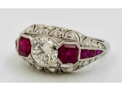 Art Deco 2.30 Ct Diamond & Ruby Vintage Men’s Wedding Ring 925 Sterling Silver