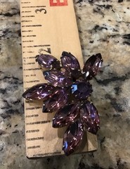 Vintage Purple Marquise and Round Rhinestone Brooch Pin and Earings Set