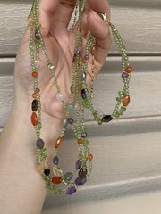 NEW vtg three strand peridot beaded gemstone statement necklace & bracelet Set