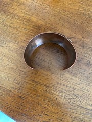 Vintage Copper Cuff Bracelet Brass Snail Abalone Shell Inlay