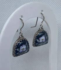 Vintage Earrings Rostov Finift Russian Enamel Painted Floral Dangle Silver Tone