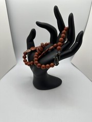 VTG Red Jasper? Necklace Silver Tone Round Stone Beaded Estate Sale 21In READ