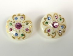 Multicolor Rhinestone Off White Thermoplastic Round Clip-on Earrings vintage