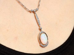 Antique 2.35Ct Opal and 0.60Ct Diamond, 18k Yellow Gold Pendant Circa 1920