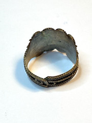 Unique Vintage Ring, Orange/Red Stones, Silver Tone, Aged Patina Size 6 Adjust.